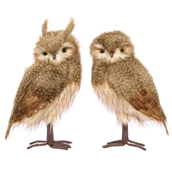 T 81096 Christmas Decorative Items Furry Forest Owl Tabletop Cream Brown