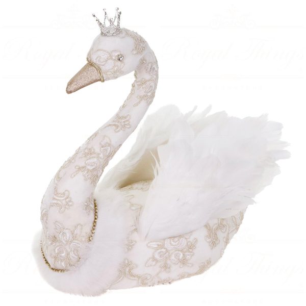 T 82001 Goodwill Christmas Decorative Items The Sun King Plume Royal Swan Tabletop Gold White