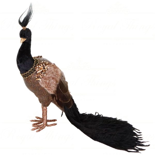 T 82007 Goodwill Christmas Decorative Items The Swan Queen Plume Swirl Peacock Tabletop Gold Black