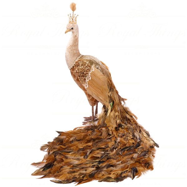 T 82025 Goodwill Christmas Decorative Items Fabric Brocade Plume Peacock Tabletop Gold Cream