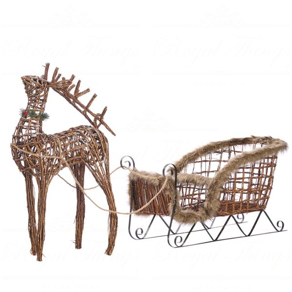 T 82053 Goodwill Christmas Decorative Items Woodland Rattan Sleigh With Deer Display Brown Black