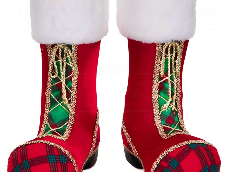 T 82069 Goodwill Christmas Decorative Items Fabric Tartan Santa Boots Tabletop Red Green White