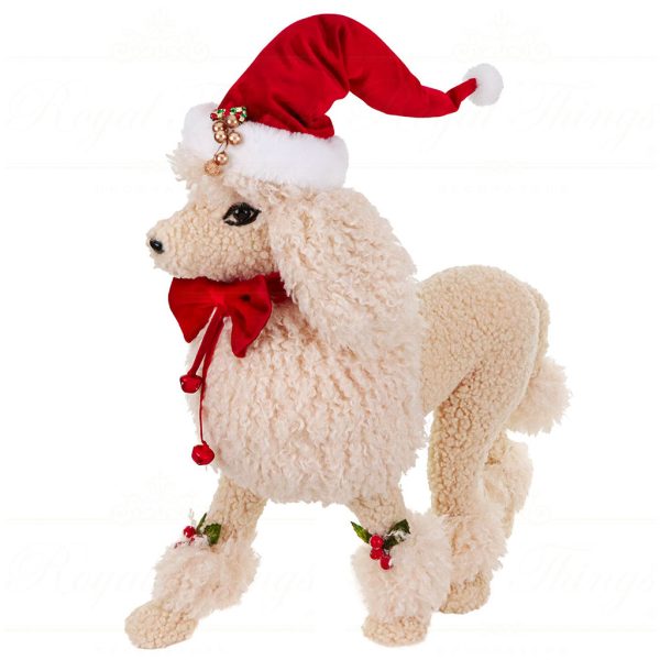 T 82072 Goodwill Christmas Decorative Items Fabric Xmas Dog With Hat Tabletop Cream Red White