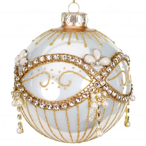Tc 15220 Goodwill Christmas Balls Glass Jewel Pearl Dangle Ball White Gold