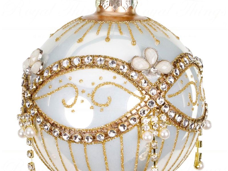 Tc 15220 Goodwill Christmas Balls Glass Jewel Pearl Dangle Ball White Gold