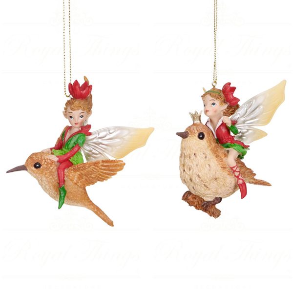 Tr 18005 Goodwill Christmas Ornaments Fairy Riding Bird Ornament Brown Red Green