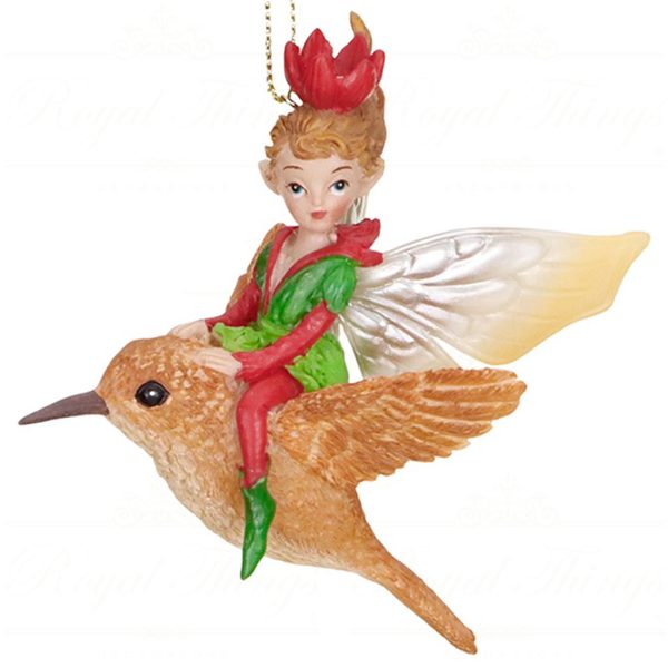 Tr 18005 Goodwill Christmas Ornaments Fairy Riding Bird Ornament Brown Red Green Boy