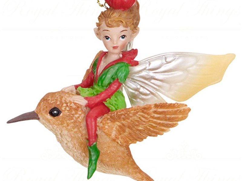 Tr 18005 Goodwill Christmas Ornaments Fairy Riding Bird Ornament Brown Red Green Boy