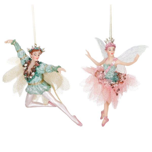 Tr 18022 Goodwill Christmas Ornaments Lily Pond Fairy Couple Ornament Green Pink