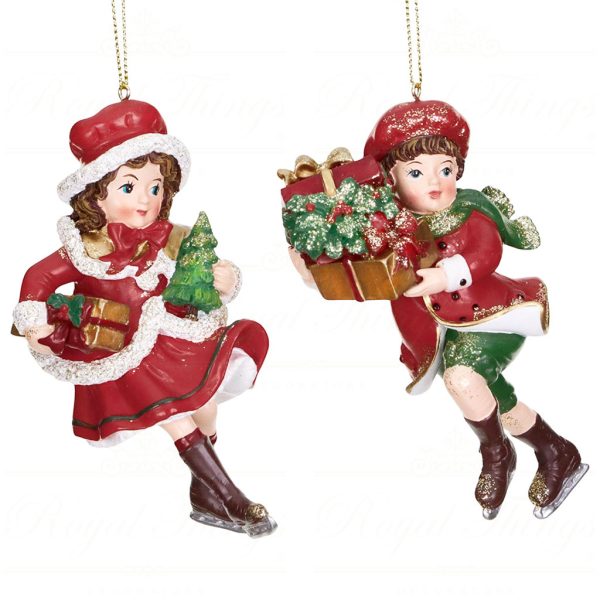 Tr 18027 Goodwill Christmas Ornaments Skating Xmas Boy Girl Ornament Burgundy Green White