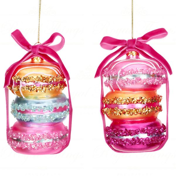 Tr 18041 Goodwill Christmas Ornaments Glass Macaron Stack Ornament Pink Blue Yellow
