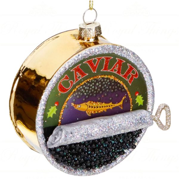 Tr 18044 Goodwill Christmas Ornaments Glass Can Of Caviar Ornament Black Gold