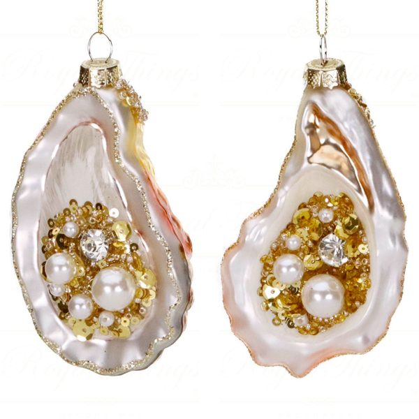 Tr 18047 Goodwill Christmas Ornaments Glass Jewel Pearl Oyster Ornament White Gold