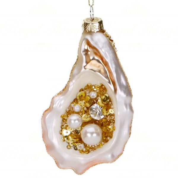 Tr 18047 Goodwill Christmas Ornaments Glass Jewel Pearl Oyster Ornament White Gold Vari B