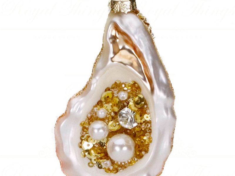 Tr 18047 Goodwill Christmas Ornaments Glass Jewel Pearl Oyster Ornament White Gold Vari B