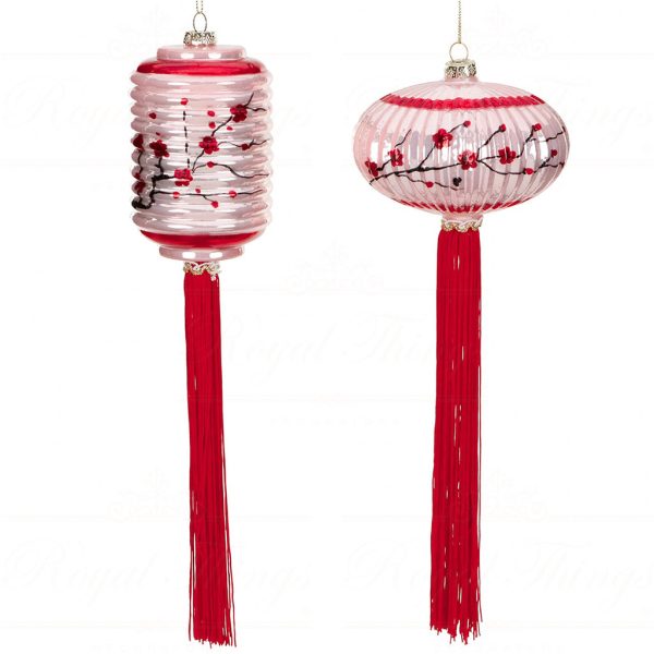 Tr 18064 Goodwill Christmas Ornaments Glass Oriental Lantern With Tassel Ornament Red Pink