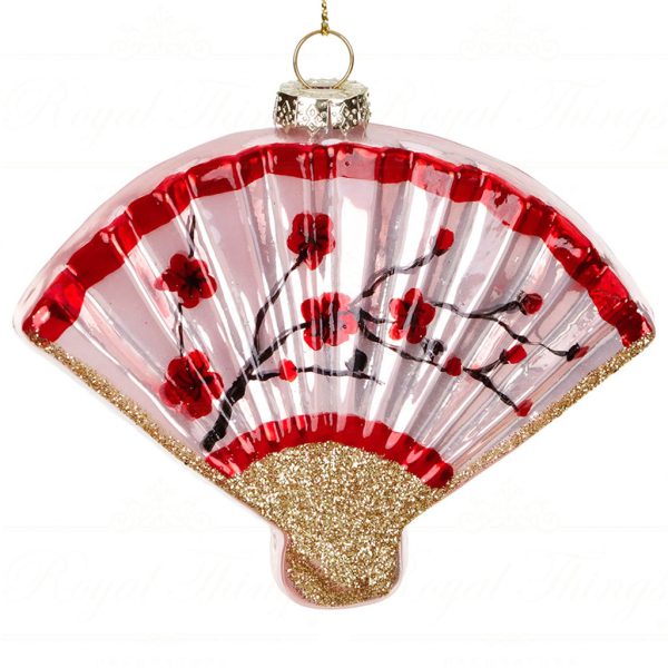Tr 18086 Goodwill Christmas Ornaments Glass Oriental Fan Ornament Pink Red