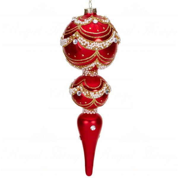 Tr 18113 Goodwill Christmas Balls Glass Pearl Scallop Finial Ornament Red Gold