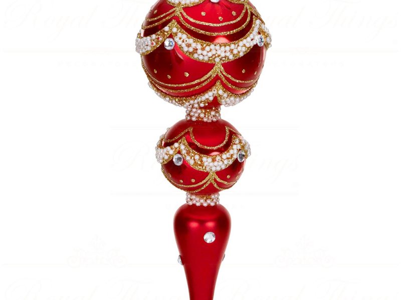 Tr 18113 Goodwill Christmas Balls Glass Pearl Scallop Finial Ornament Red Gold