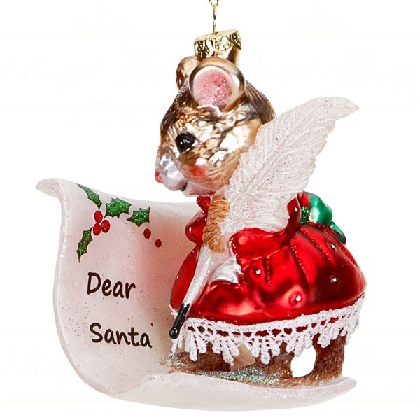 Tr 18147 Goodwill Christmas Ornaments Glass Mouse Writing Xmas Letter Ornament Red White