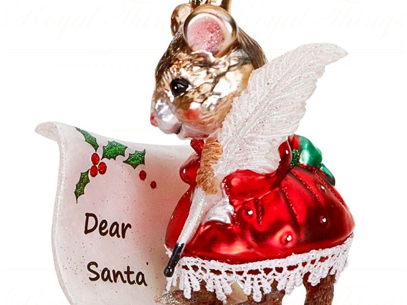 Tr 18147 Goodwill Christmas Ornaments Glass Mouse Writing Xmas Letter Ornament Red White