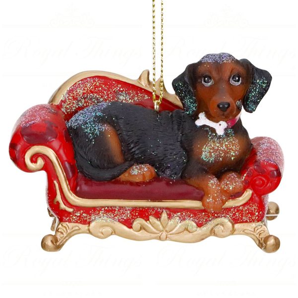 Tr 18186 Goodwill Christmas Ornaments Dog On Sofa Ornament Red Black Brown