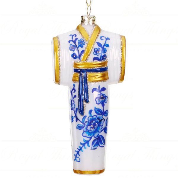 Tr 18210 Goodwill Christmas Ornaments Glass Oriental Kimono Ornament White Blue Gold