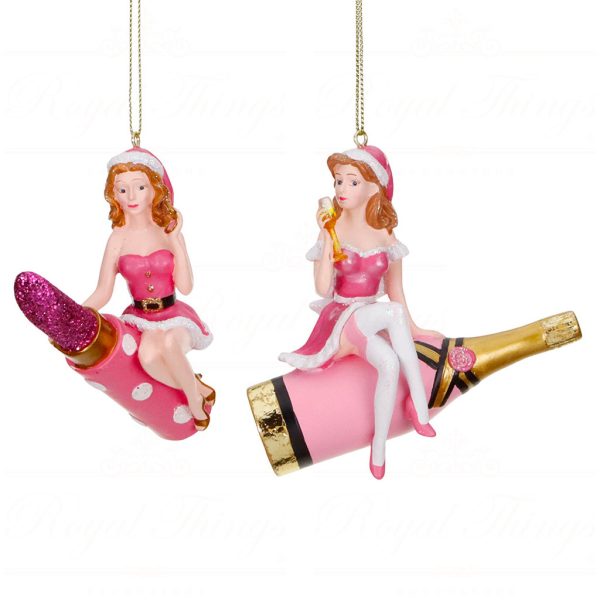 Tr 18226 Goodwill Christmas Ornaments Xmas Girl On Lipstick Champagne Ornament Pink
