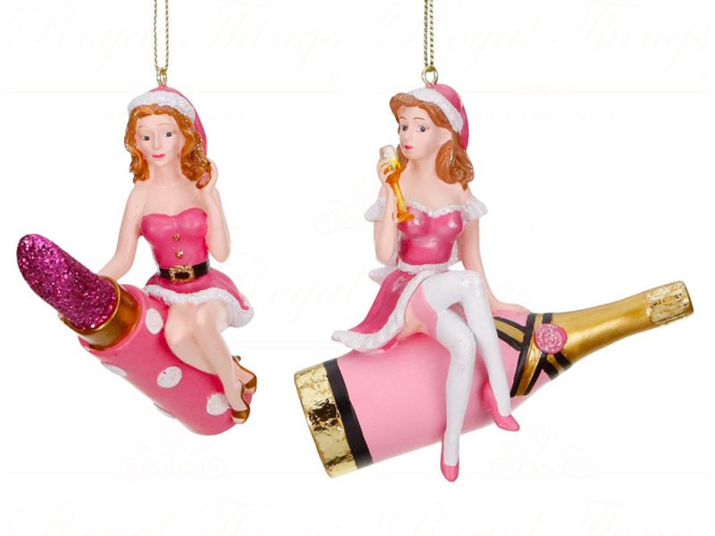 Tr 18226 Goodwill Christmas Ornaments Xmas Girl On Lipstick Champagne Ornament Pink