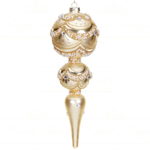 Tr 18228 Goodwill Christmas Balls Glass Pearl Scallop Finial Ornament Cream Gold