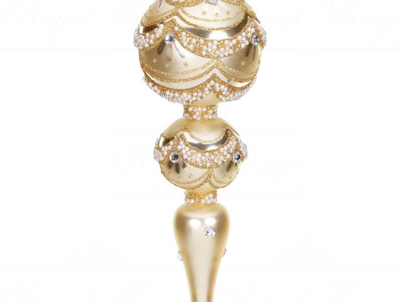 Tr 18228 Goodwill Christmas Balls Glass Pearl Scallop Finial Ornament Cream Gold