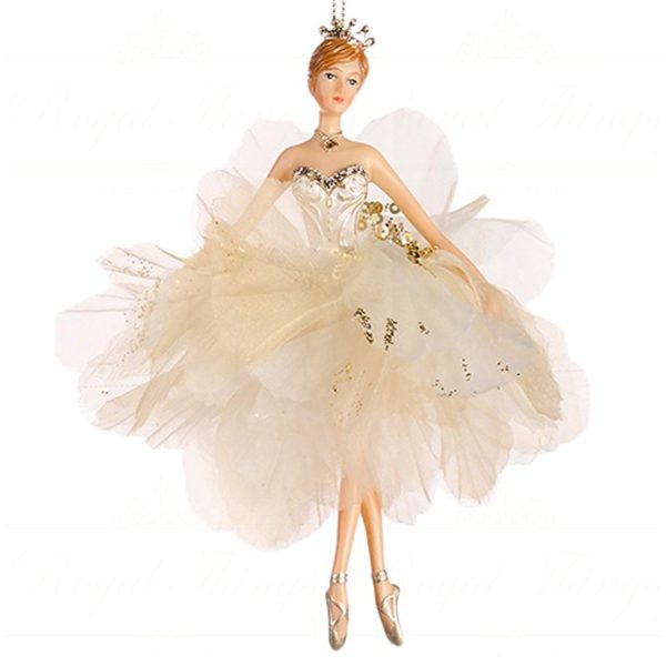 Tr 18232 Goodwill Christmas Ornaments Fabric Petal Ballerina Ornament Cream Champagne Open