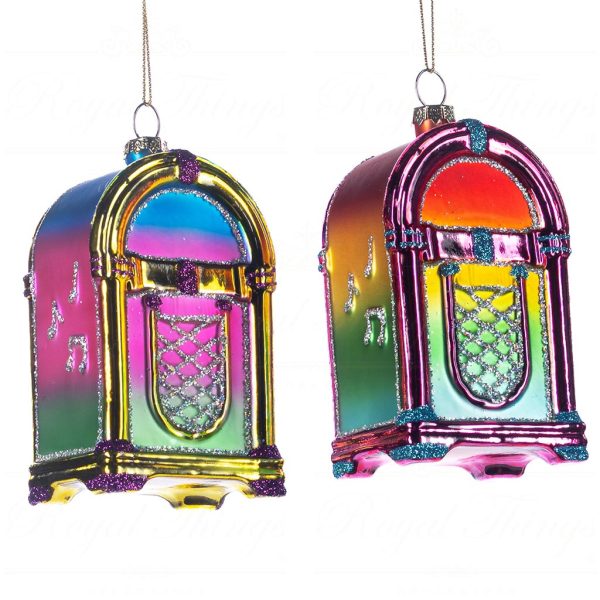 Tr 19018 Goodwill Glass Christmas Ornaments Glass Retro Rainbow Jukebox Ornament Multi