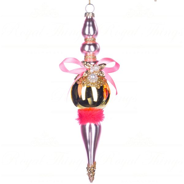 Tr 19027 Goodwill Christmas Balls Glass Bow Pearl Finial Ornament Pink Gold Silver Vari Gold