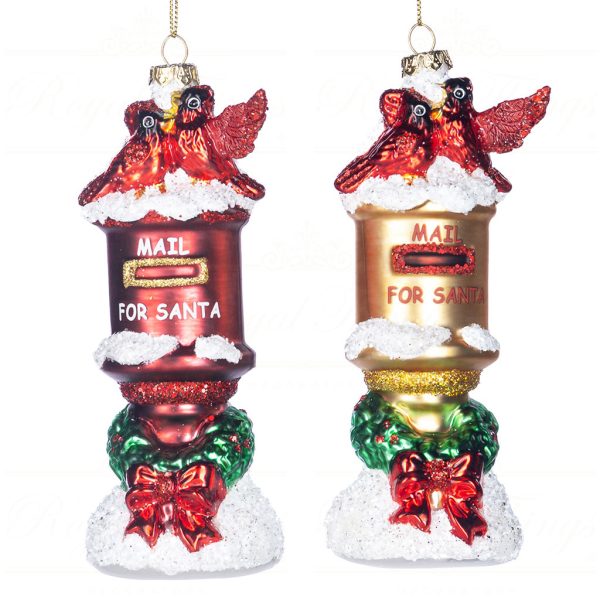 Tr 19043 Goodwill Glass Christmas Ornaments Glass Santa Mailbox With Birds Ornament Red Gold