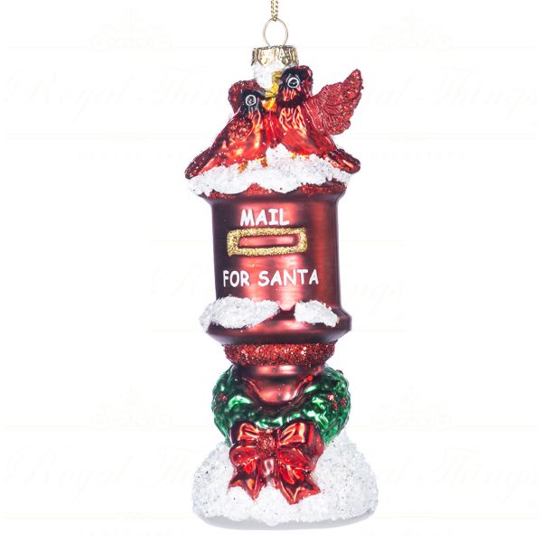 Tr 19043 Goodwill Glass Christmas Ornaments Glass Santa Mailbox With Birds Ornament Red Gold Vari Red