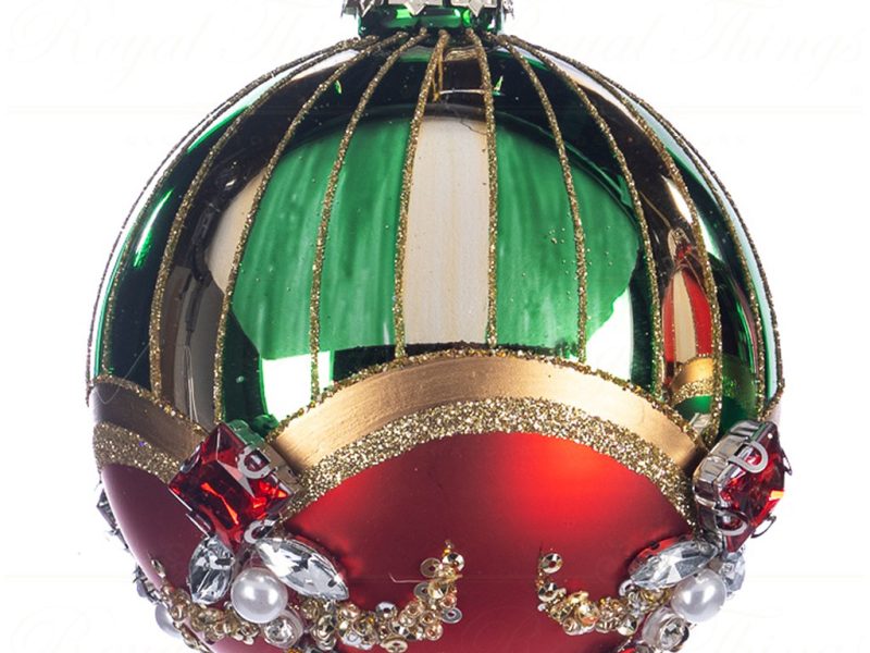 Tr 19048 Goodwill Glass Christmas Balls Glass Jewel Stripe Ball Green Red Gold Vari A