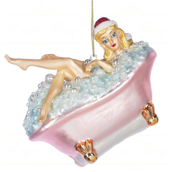 Tr 19050 Goodwill Glass Christmas Ornaments Glass Xmas Girl In Bath Tub Ornament Pink