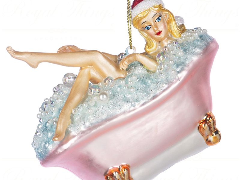 Tr 19050 Goodwill Glass Christmas Ornaments Glass Xmas Girl In Bath Tub Ornament Pink