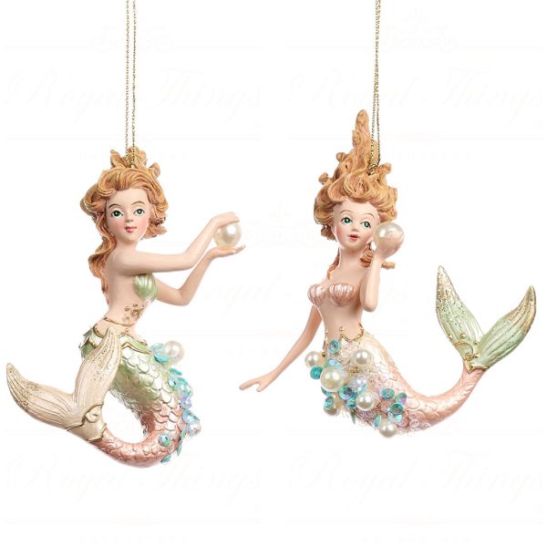 Tr 19073 Goodwill Christmas Ornaments Sequin Mermaid With Pearl Ornament Pink Blue Green