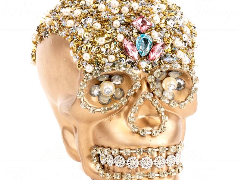 Tr 19086 Goodwill Christmas Decorative Items Glass Jewel Pearl Skull Tabletop Champagne Cream Pink