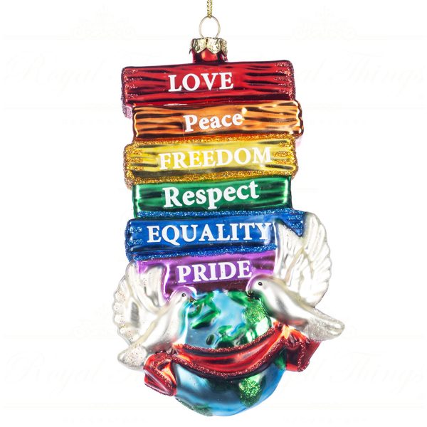 Tr 19173 Goodwill Glass Christmas Ornaments Glass World Peace Rainbow Sign Ornament Multi