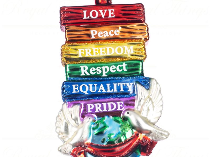 Tr 19173 Goodwill Glass Christmas Ornaments Glass World Peace Rainbow Sign Ornament Multi
