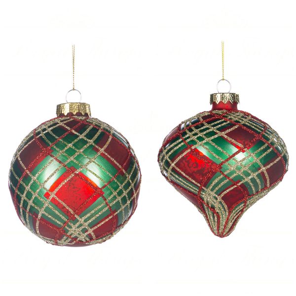 Tr 19193 Goodwill Christmas Balls Glass Antique Tartan Ball Red Green Gold