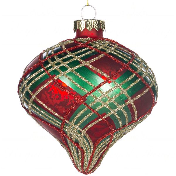 Tr 19193 Goodwill Christmas Balls Glass Antique Tartan Ball Red Green Gold Onion