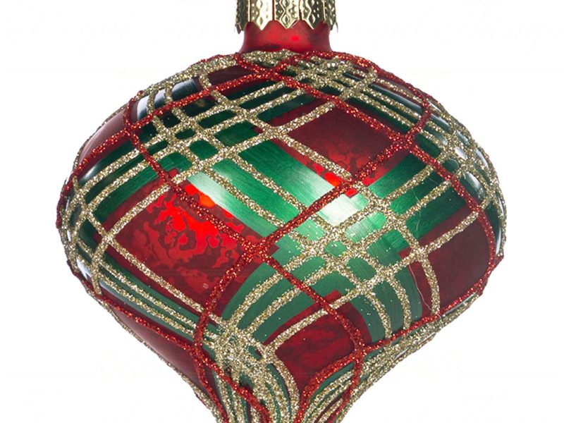 Tr 19193 Goodwill Christmas Balls Glass Antique Tartan Ball Red Green Gold Onion