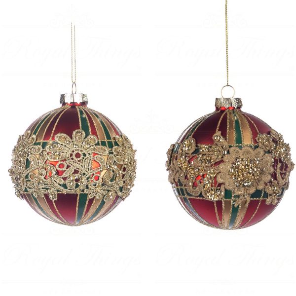 Tr 19194 Goodwill Glass Christmas Balls Glass Lace Tartan Ball Red Green Gold
