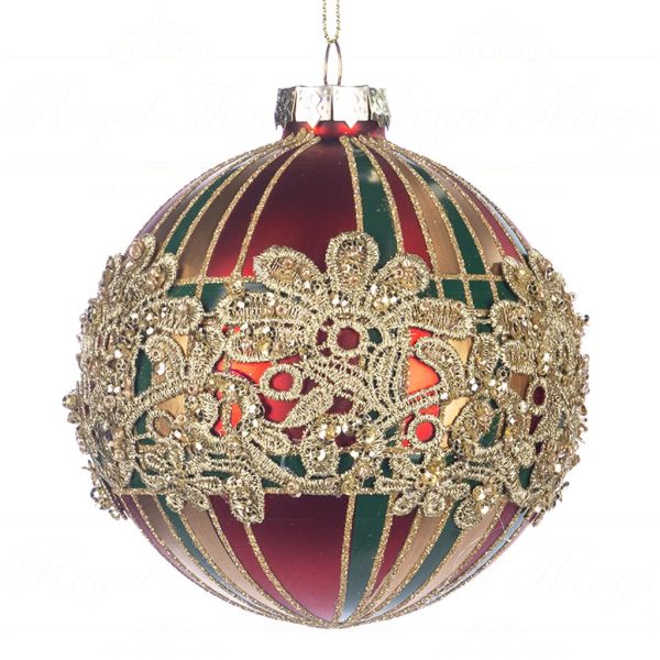 Tr 19194 Goodwill Glass Christmas Balls Glass Lace Tartan Ball Red Green Gold Vari A