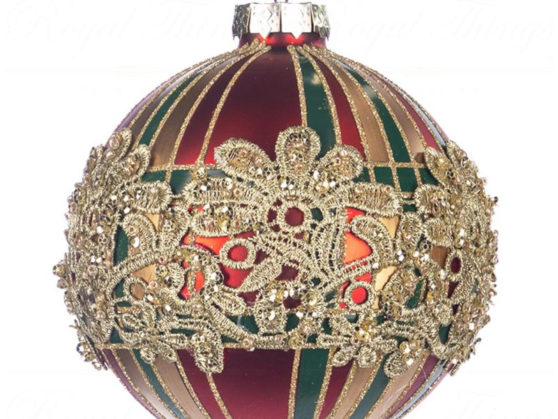 Tr 19194 Goodwill Glass Christmas Balls Glass Lace Tartan Ball Red Green Gold Vari A