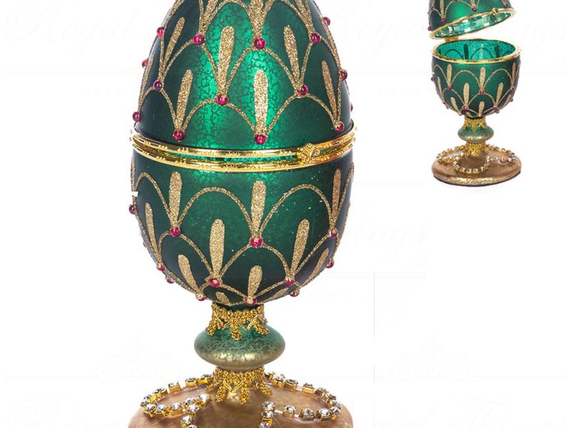 Tr 19196 Goodwill Christmas Decorative Items Glass Ant.jewel Egg Box Tabletop Red Green Gold Vari Green